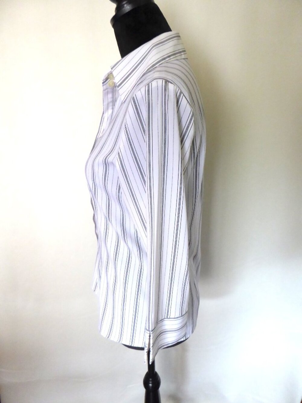 WOMENS FRED DAVID BRAND WHITE BLACK STRIPED BUTTON DOWN STRETCH SHIRT SMALL - Picture 5 of 8